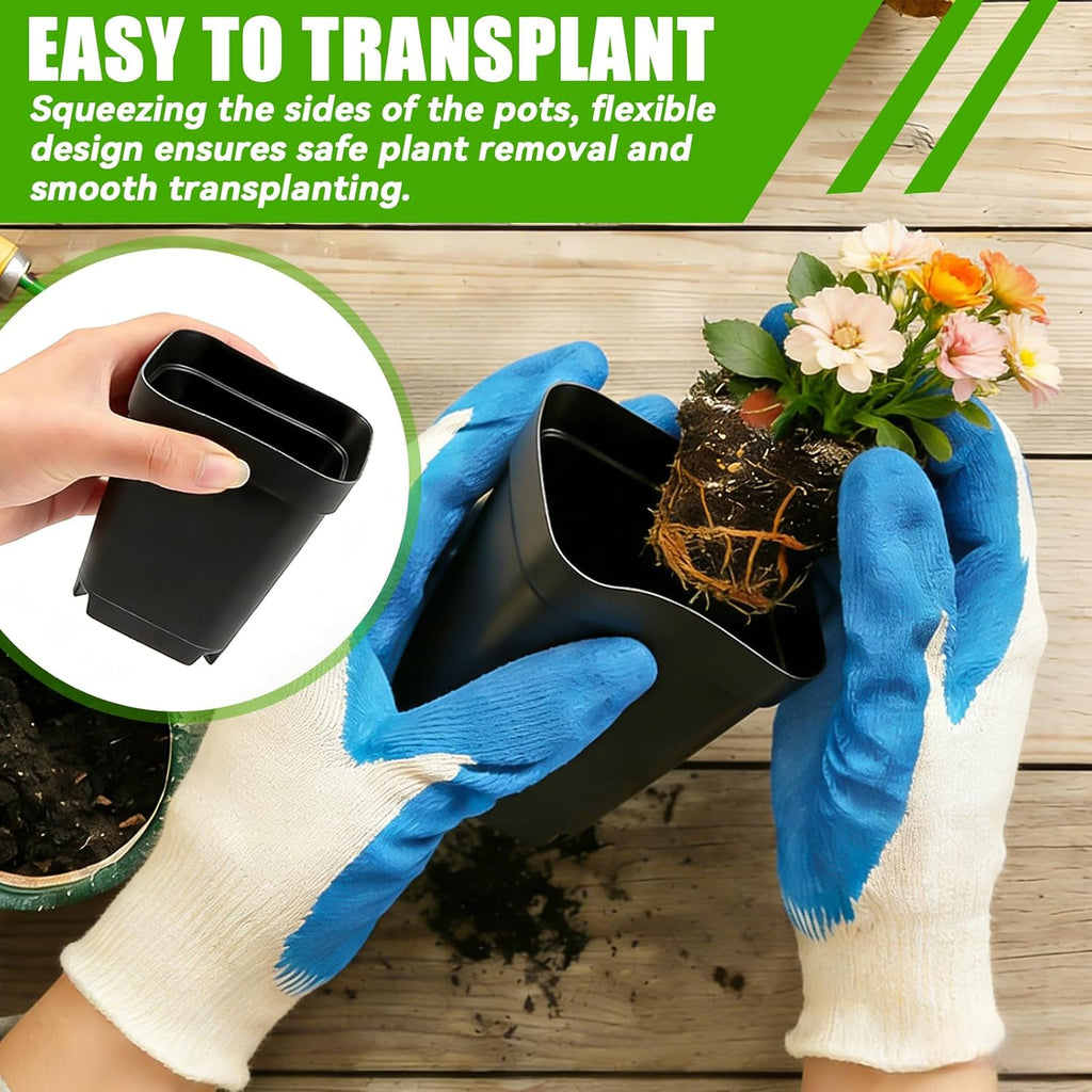 Seedling Pots Diameter 5.5 x 5.5 cm, Pack of 100, Plastic Plant Pots with Drainage Hole, Black Plastic Pots for Indoor and Garden, Seedling Pot Container Transplanting