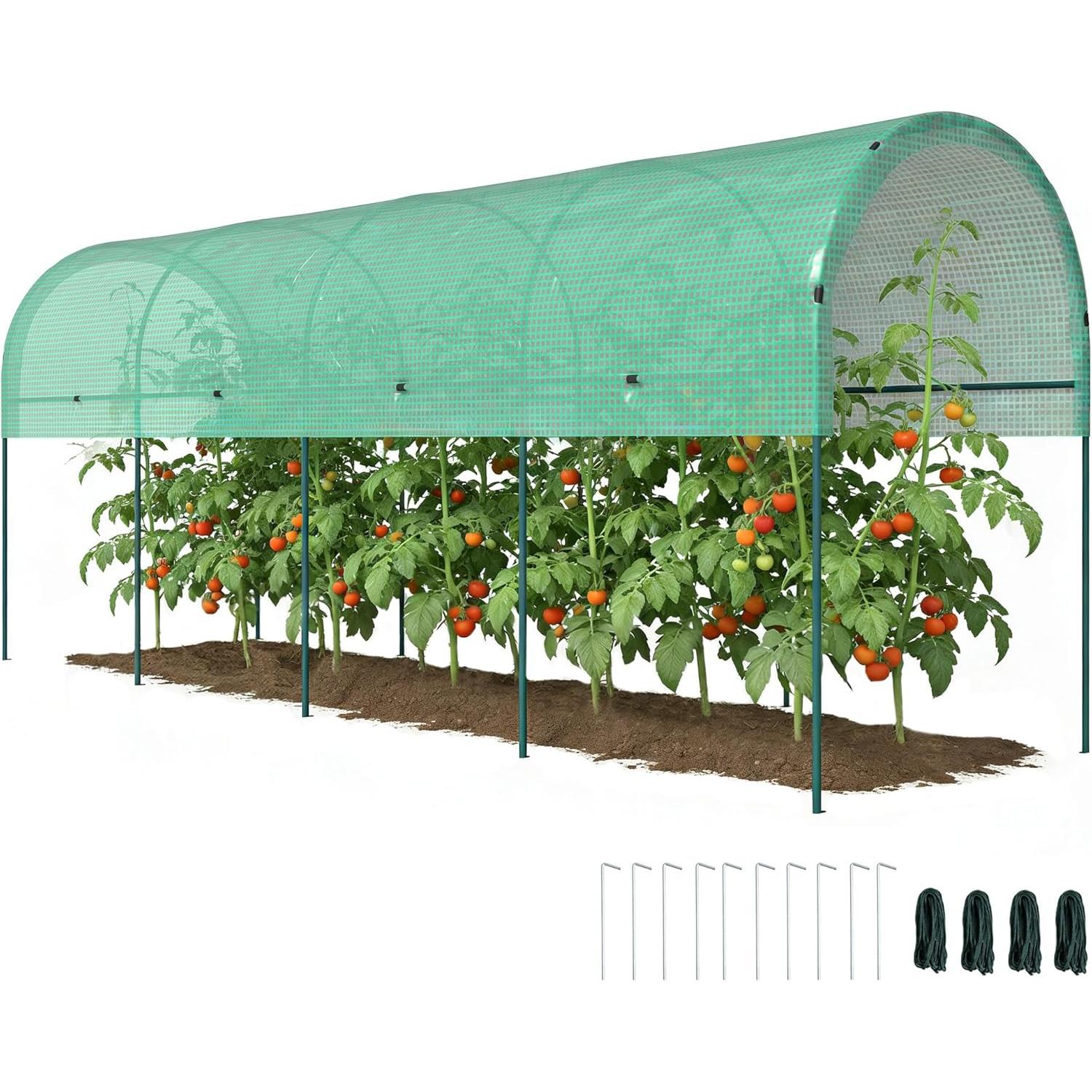 Outsunny Winter Resistant Film Greenhouse with Arched Roof, Ground Anchor, Sturdy Metal Frame, Open Interlocking Greenhouse, 400 x 120 x 170 cm, Tomato Greenhouse for Tomatoes, Vegetables, Plants