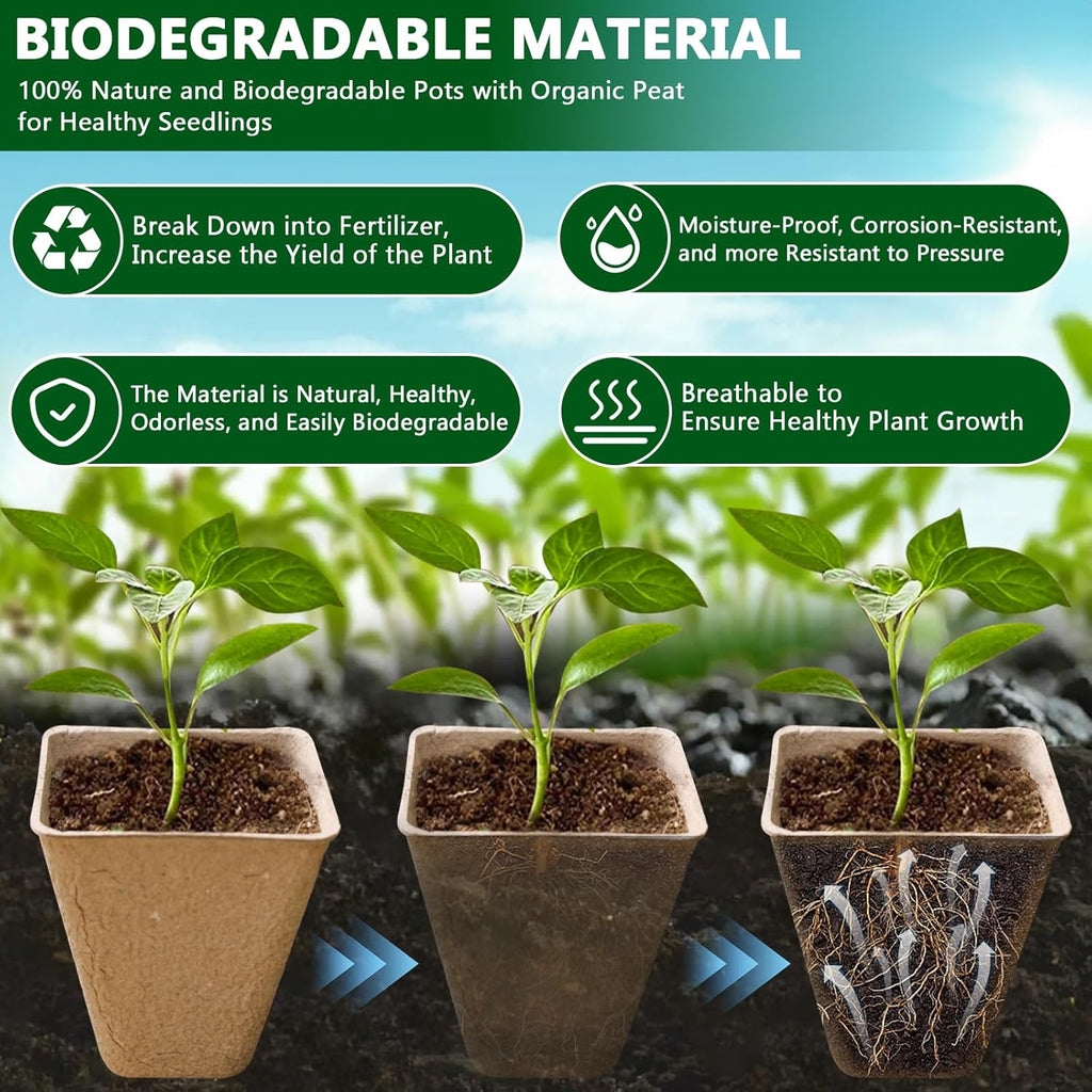 8 cm Seedling Buckets, 100 Pieces Plant Seedling Pot, Potting Bucket with Labels and Tools, No Peat, No Transplanting, for Greenhouse, Garden, Vegetable Garden, Flower, Seedling