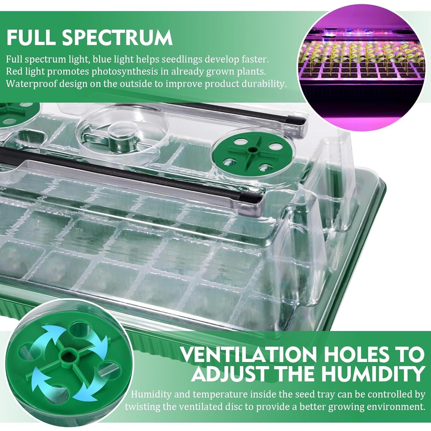 Verdenu Mini Greenhouse for Plants with Grow Light, 2 Pieces Mini Greenhouse for Seedlings with Moisture Dome, Indoor Greenhouse with Smart Timer, 3 Modes, 4 Timers, Seedling Tray