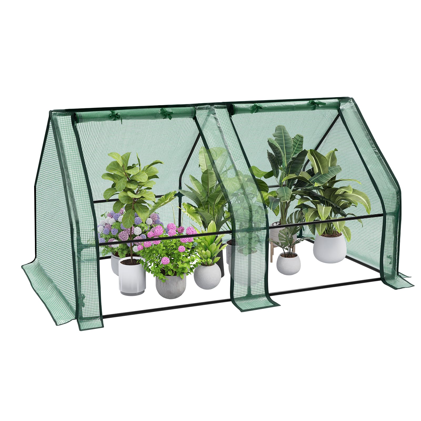 WOLTU Garden Greenhouse, Winter Greenhouse, Reinforced PE Tarpaulin 140g/㎡, with 2 Roll-Up Windows, Steel Tube Frame, 120 x 60 x 60 cm, White