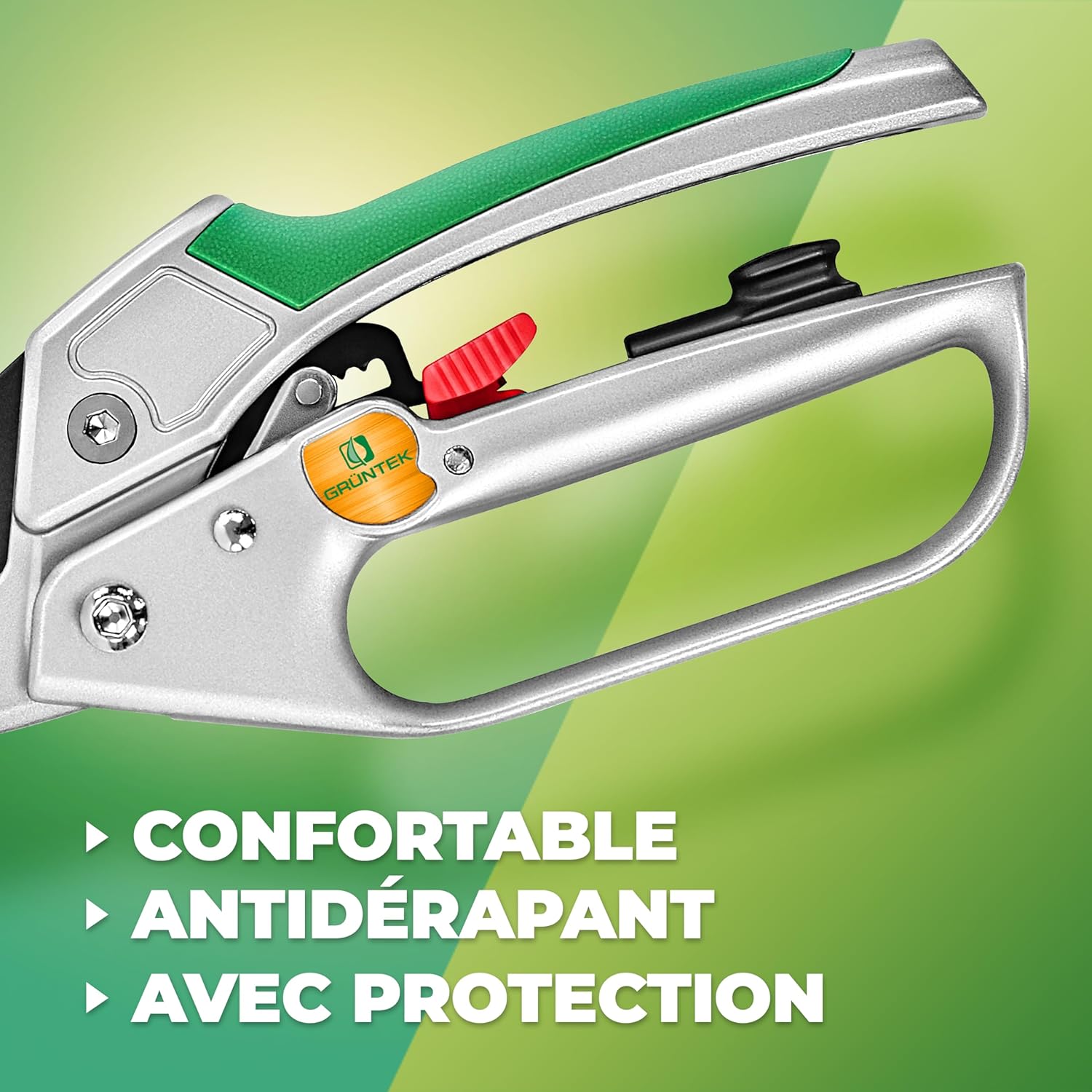 GRÜNTEK Professional Garden Pruning Shears with Automatic Ratchet and Anvil Condor 20 cm Branch Cutter Diameter 20 mm.