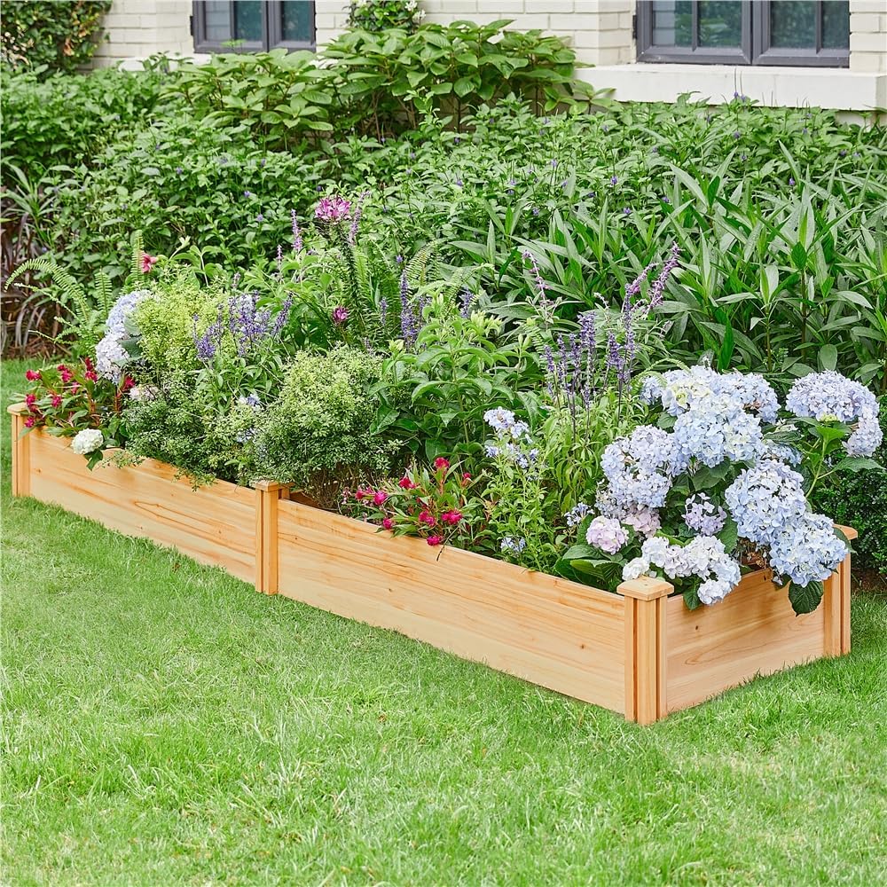 Yaheetech Square Wooden Vegetable Garden Raised Vegetable Garden Outdoor / Indoor Vegetable Planter for Garden Yard Greenhouse Terrace 245.5cm L x 62.5cm W x 27cm H Light Brown