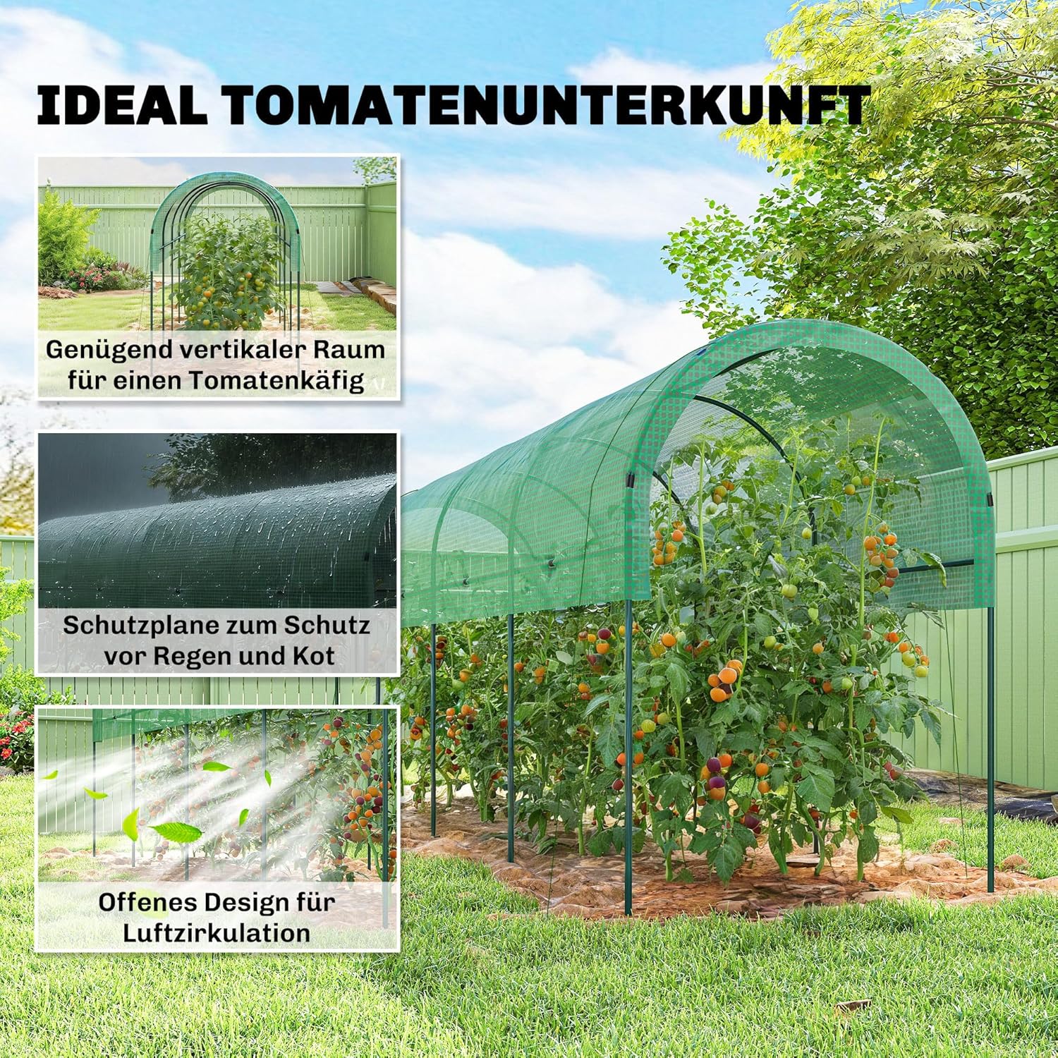 Outsunny Winter Resistant Film Greenhouse with Arched Roof, Ground Anchor, Sturdy Metal Frame, Open Interlocking Greenhouse, 400 x 120 x 170 cm, Tomato Greenhouse for Tomatoes, Vegetables, Plants