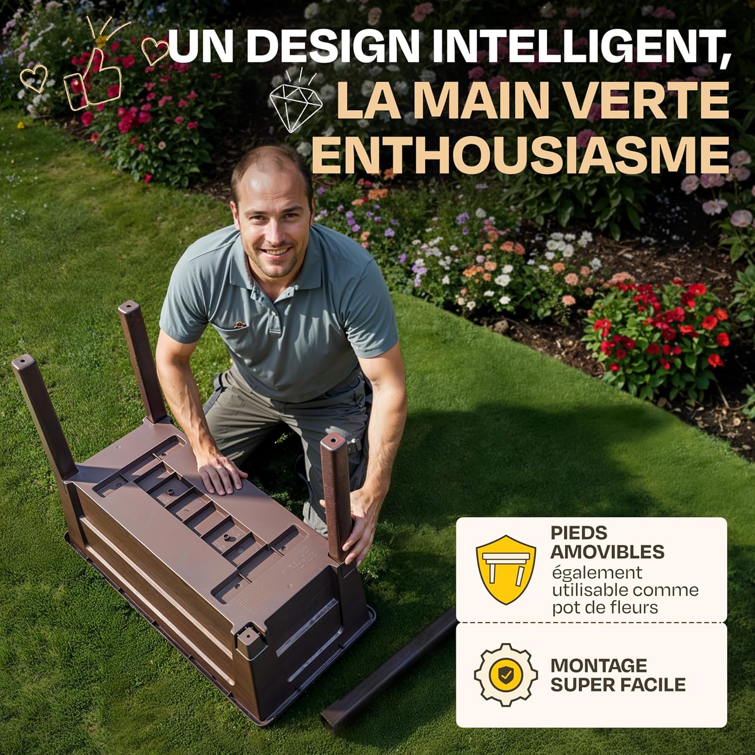 Ondis24 Victoria Balcony Garden Planter with Greenhouse, 50 L Volume, Water Tank, Drip Irrigation, Removable Feet, Suitable for Outdoor Use (Brown)