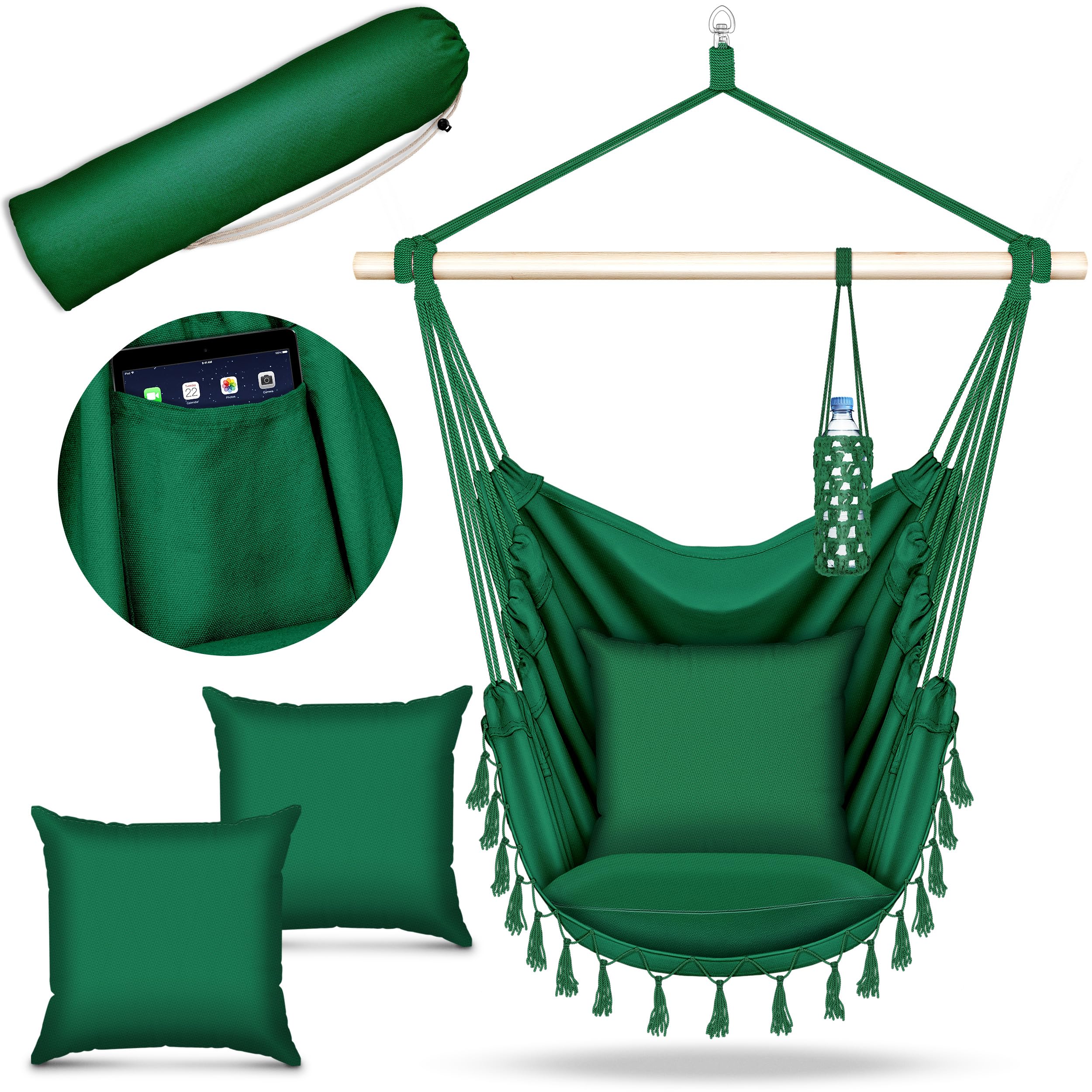 tillvex Hammock Hanging Chair 200 kg | Fringed Relax Chair - Indoor and Outdoor | Hammock with Comfortable Seat Cushions | Suspension Kit