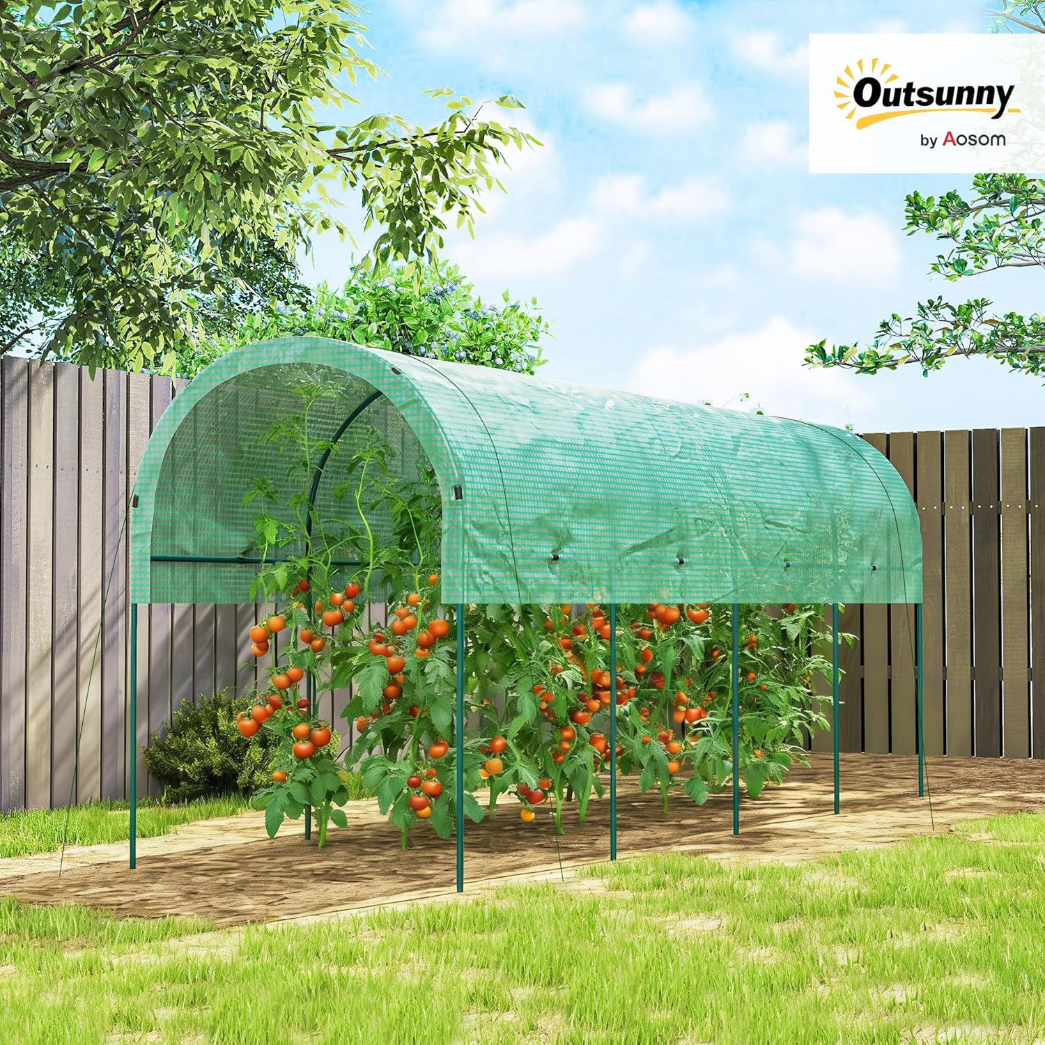 Outsunny Winter Resistant Film Greenhouse with Arched Roof, Ground Anchor, Sturdy Metal Frame, Open Interlocking Greenhouse, 400 x 120 x 170 cm, Tomato Greenhouse for Tomatoes, Vegetables, Plants