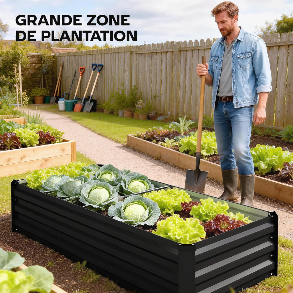 Outsunny Rectangular Steel Garden Planter with Safety Border and Open Bottom, 150L x 70W x 30H cm, Dark Grey