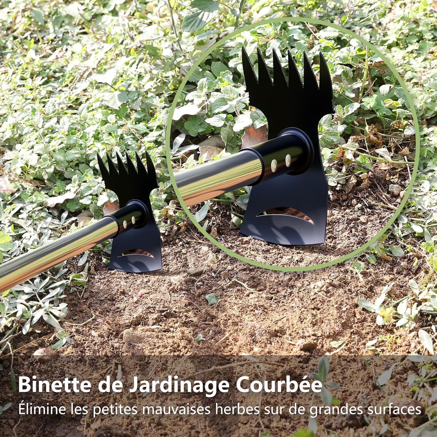 Garden Hoe with Long Handle (148 cm), Garden Tools with Hoe and Weeding Rake, Manual Weeder, Garden Hoe with 6 Claws for Furnishing, Aerating and Weeding the Soil