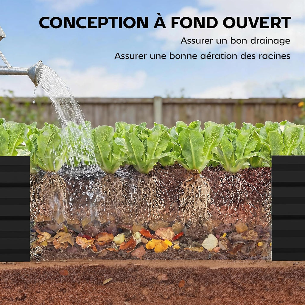 Outsunny Rectangular Steel Garden Planter with Safety Border and Open Bottom, 150L x 70W x 30H cm, Dark Grey