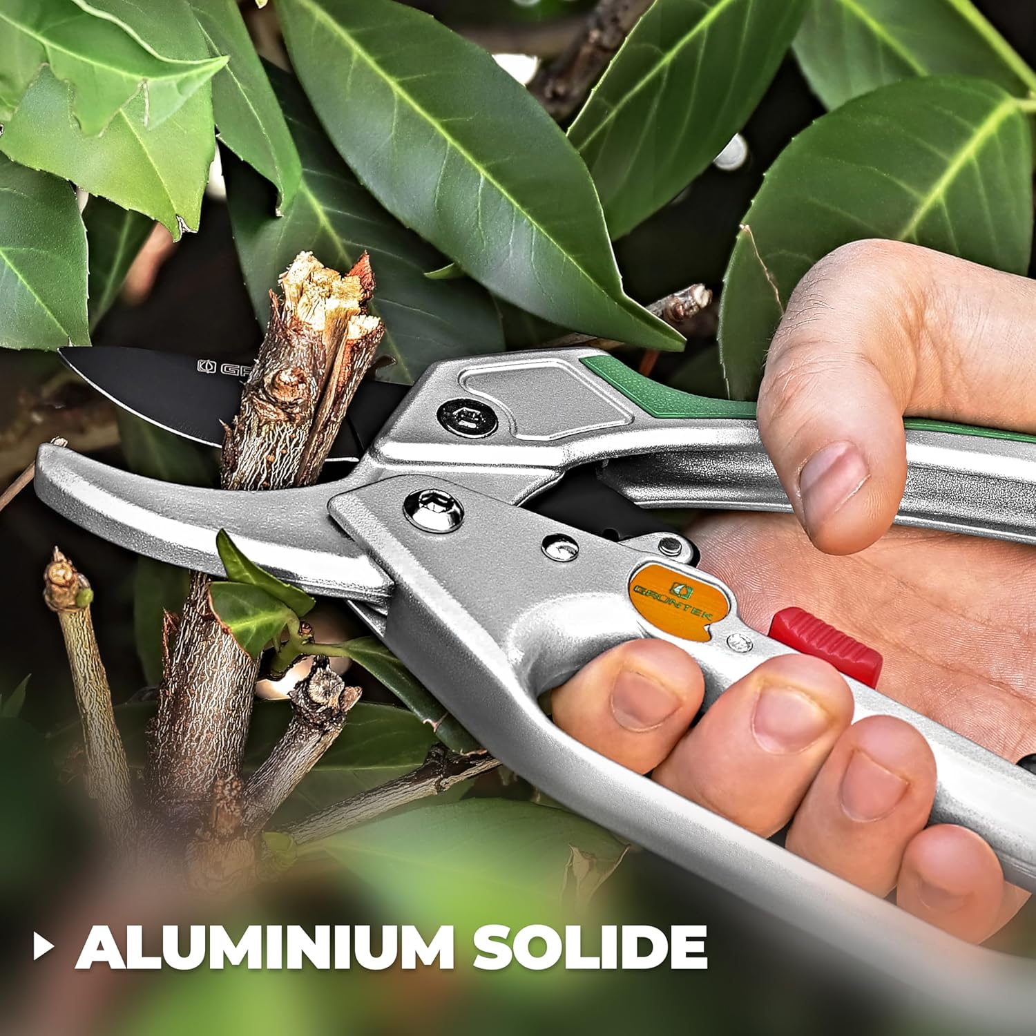 GRÜNTEK Professional Garden Pruning Shears with Automatic Ratchet and Anvil Condor 20 cm Branch Cutter Diameter 20 mm.