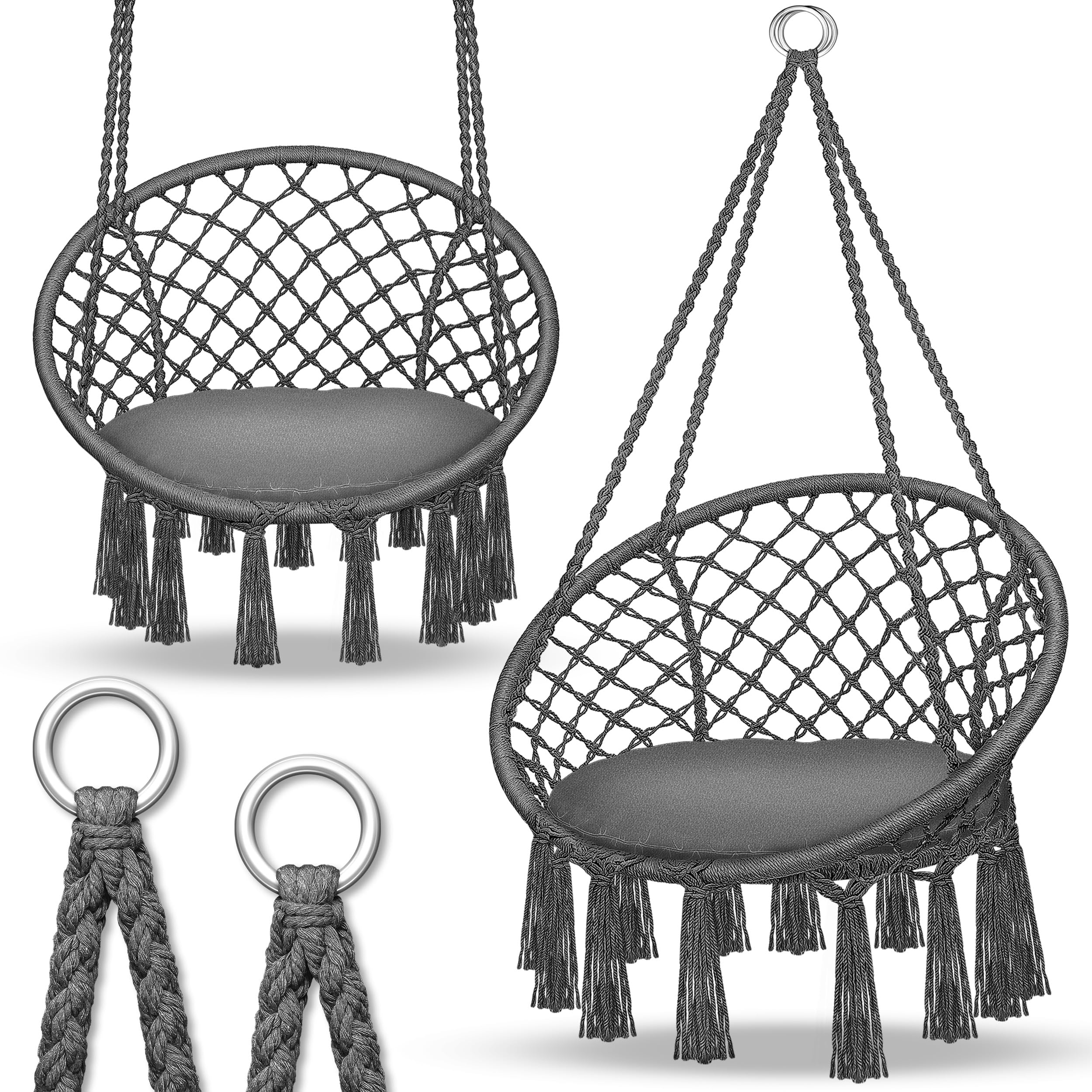 tillvex Hammock Hanging Chair 200 kg | Fringed Relax Chair - Indoor and Outdoor | Hammock with Comfortable Seat Cushions | Suspension Kit