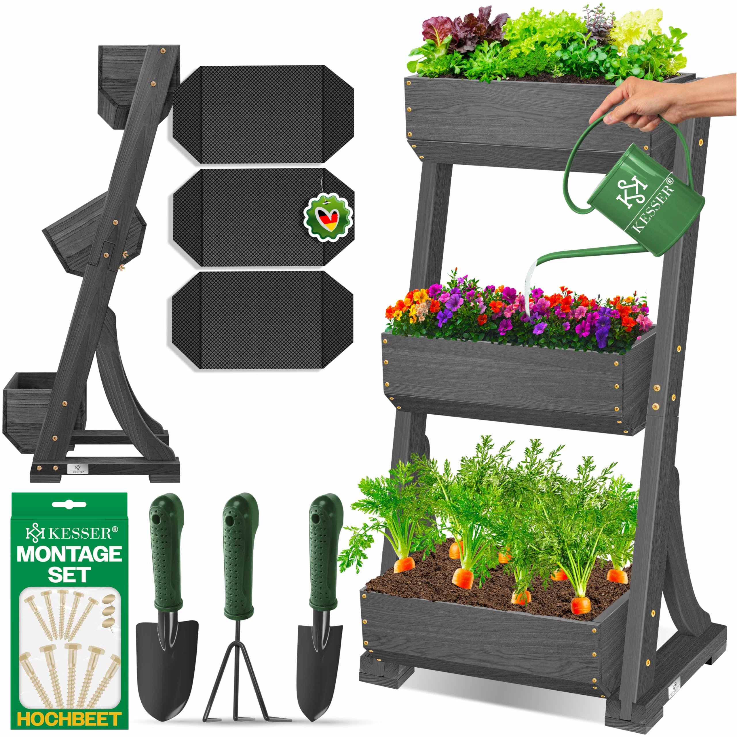 KESSER® Raised Bed with Tiers Premium Planter Staircase Shelf for Flowers Staircase Shelf for Planting - Vegetable Garden Herb Bed Pots Flower Bed (4 Floors, Brown)