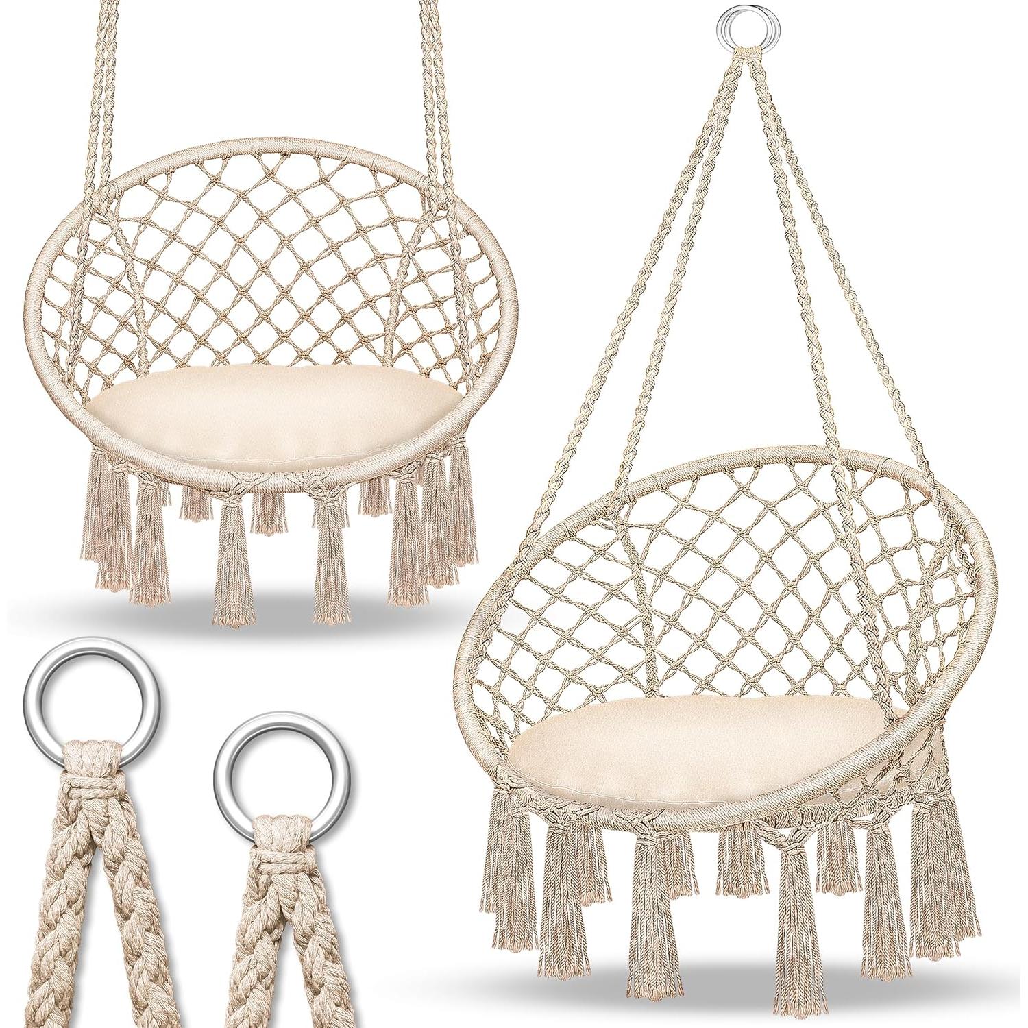 tillvex Hammock Hanging Chair 200 kg | Fringed Relax Chair - Indoor and Outdoor | Hammock with Comfortable Seat Cushions | Suspension Kit