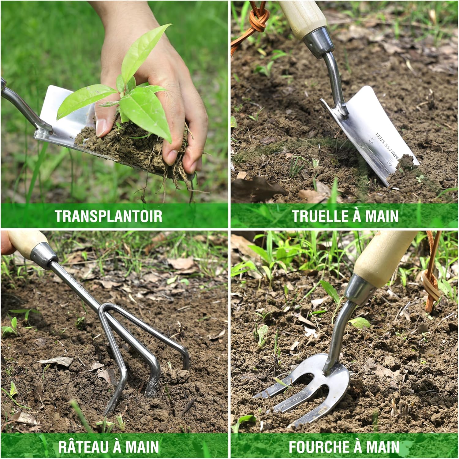 WORKPRO 8 Pcs Garden Tools Heavy Duty Stainless Steel Gardening Set with Wood Handle Pruning Shears Gloves Weeder Claw Fork Soil Shovel Transplanters for Gardener