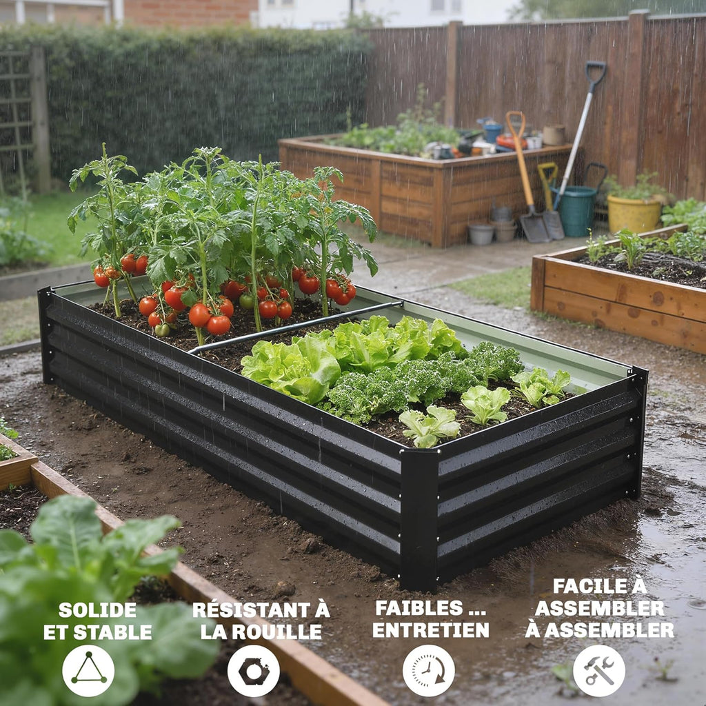 Outsunny Rectangular Steel Garden Planter with Safety Border and Open Bottom, 150L x 70W x 30H cm, Dark Grey