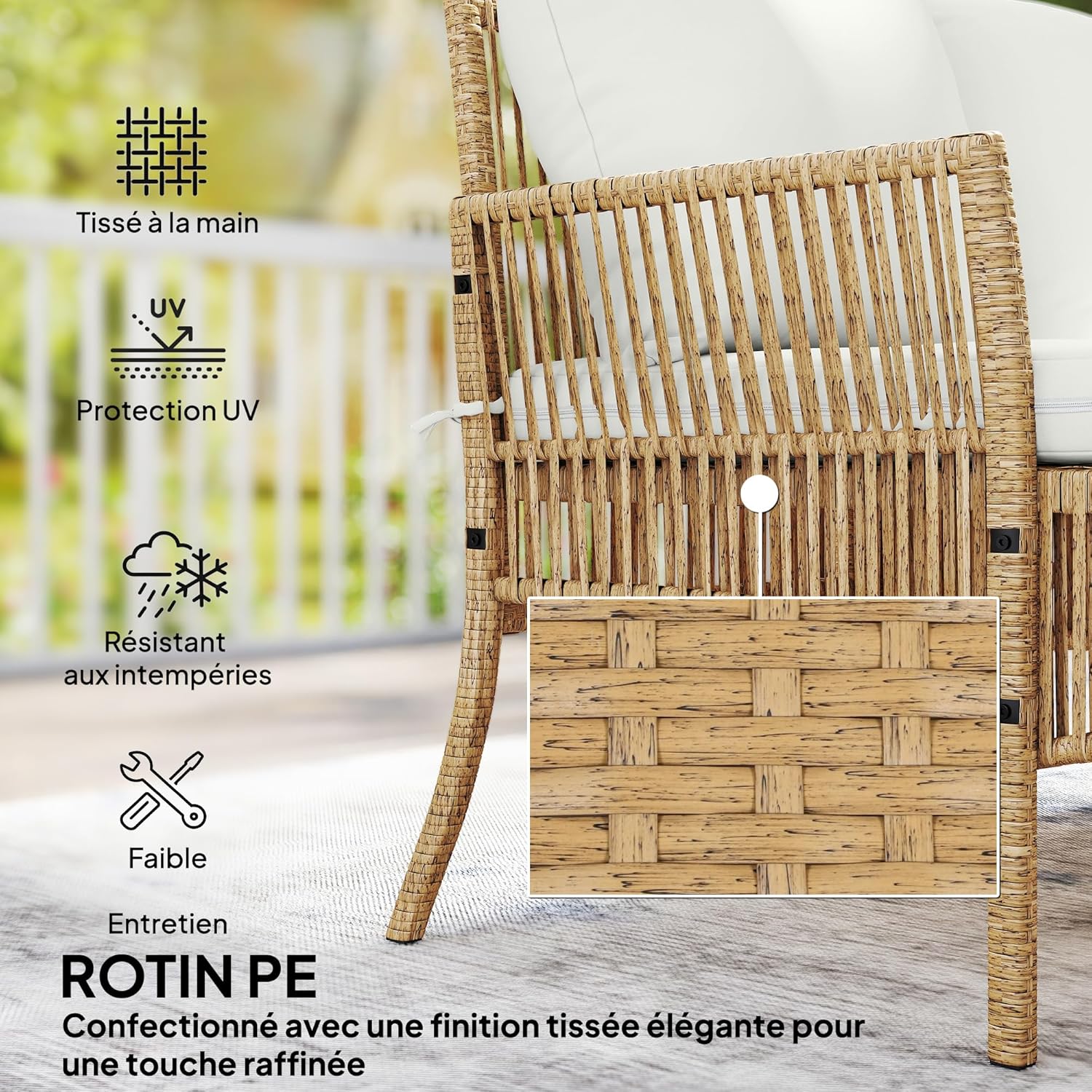 Outsunny Outdoor Garden Furniture Corner 4 Seater Resin Braided 2 Seater Sofa Lounge Chair Coffee Table Tempered Glass Top and Cushions Garden Furniture Patio Patio Cream