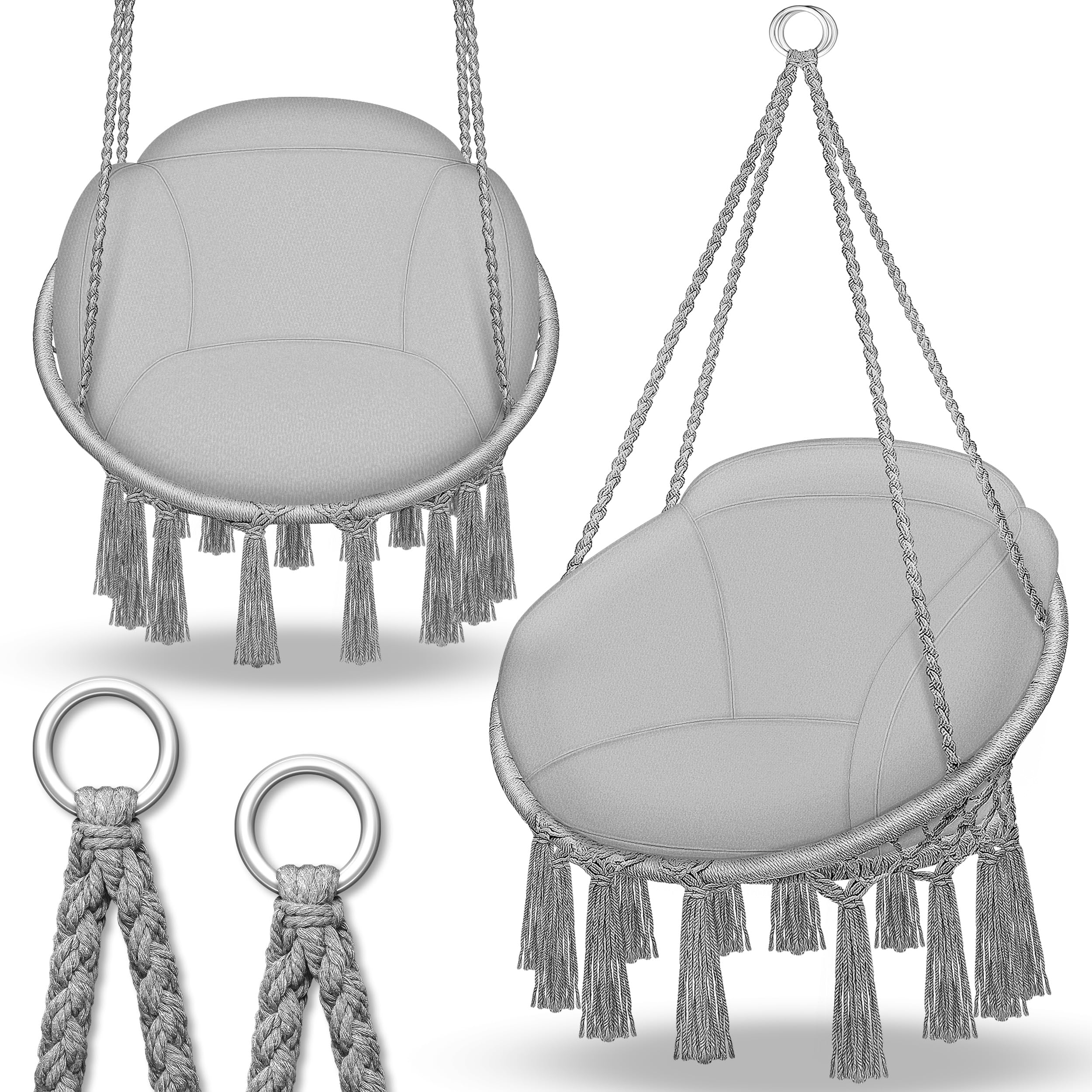 tillvex Hammock Hanging Chair 200 kg | Fringed Relax Chair - Indoor and Outdoor | Hammock with Comfortable Seat Cushions | Suspension Kit