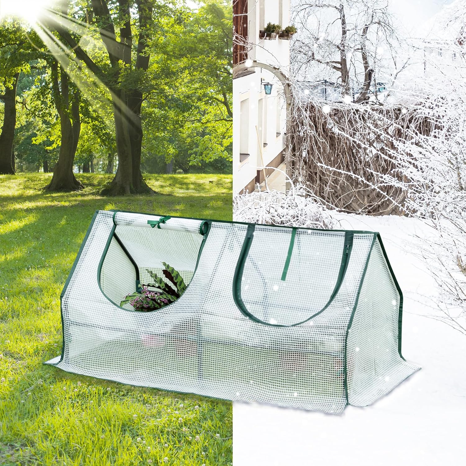 WOLTU Garden Greenhouse, Winter Greenhouse, Reinforced PE Tarpaulin 140g/㎡, with 2 Roll-Up Windows, Steel Tube Frame, 120 x 60 x 60 cm, White