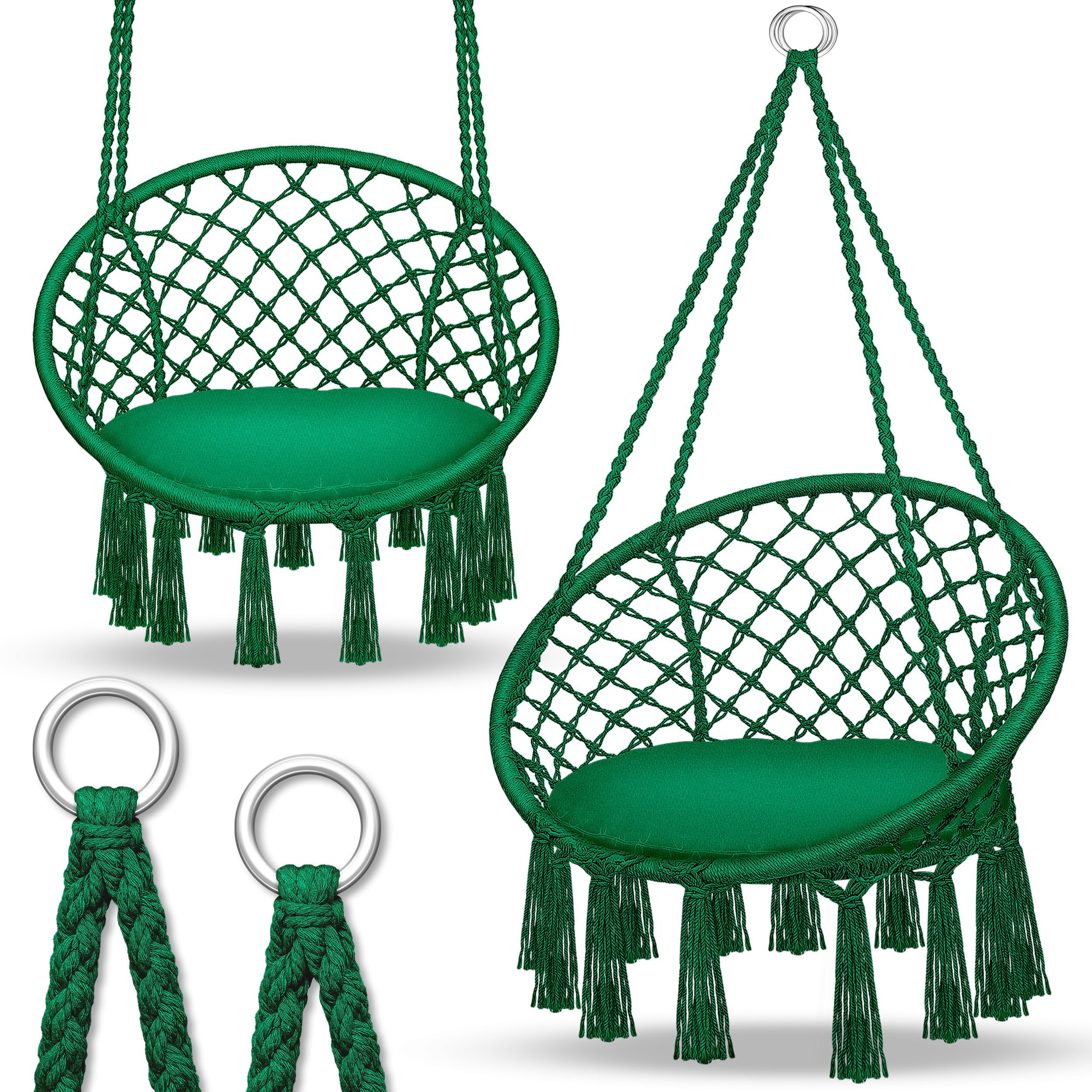 tillvex Hammock Hanging Chair 200 kg | Fringed Relax Chair - Indoor and Outdoor | Hammock with Comfortable Seat Cushions | Suspension Kit