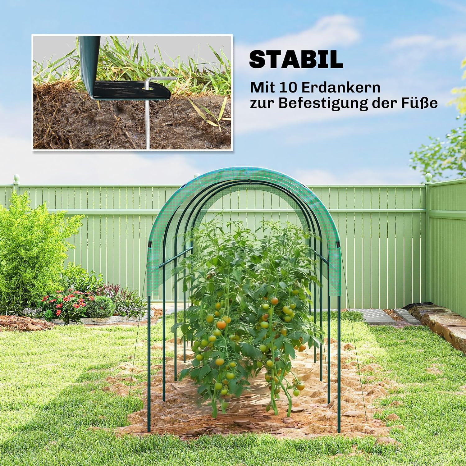 Outsunny Winter Resistant Film Greenhouse with Arched Roof, Ground Anchor, Sturdy Metal Frame, Open Interlocking Greenhouse, 400 x 120 x 170 cm, Tomato Greenhouse for Tomatoes, Vegetables, Plants