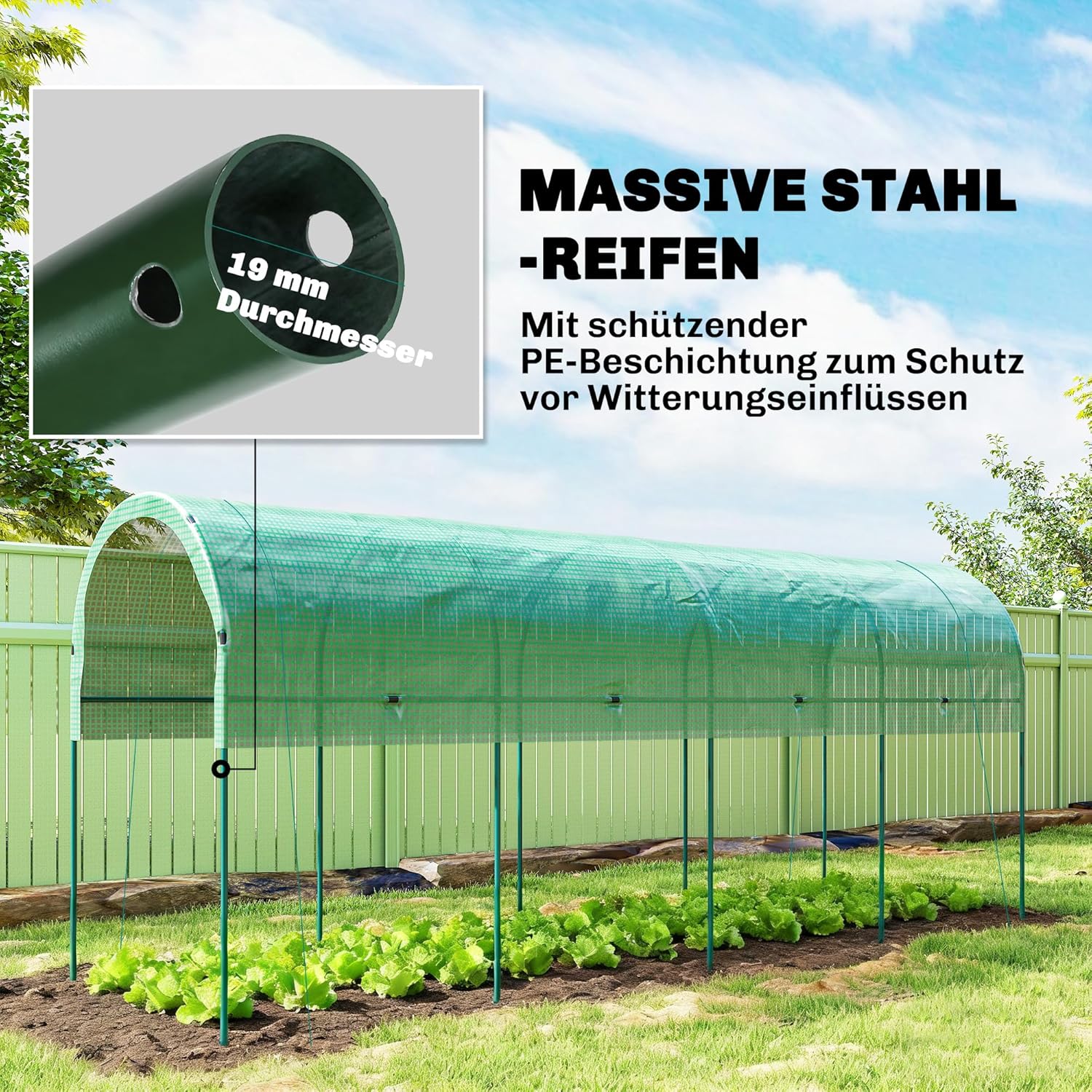 Outsunny Winter Resistant Film Greenhouse with Arched Roof, Ground Anchor, Sturdy Metal Frame, Open Interlocking Greenhouse, 400 x 120 x 170 cm, Tomato Greenhouse for Tomatoes, Vegetables, Plants