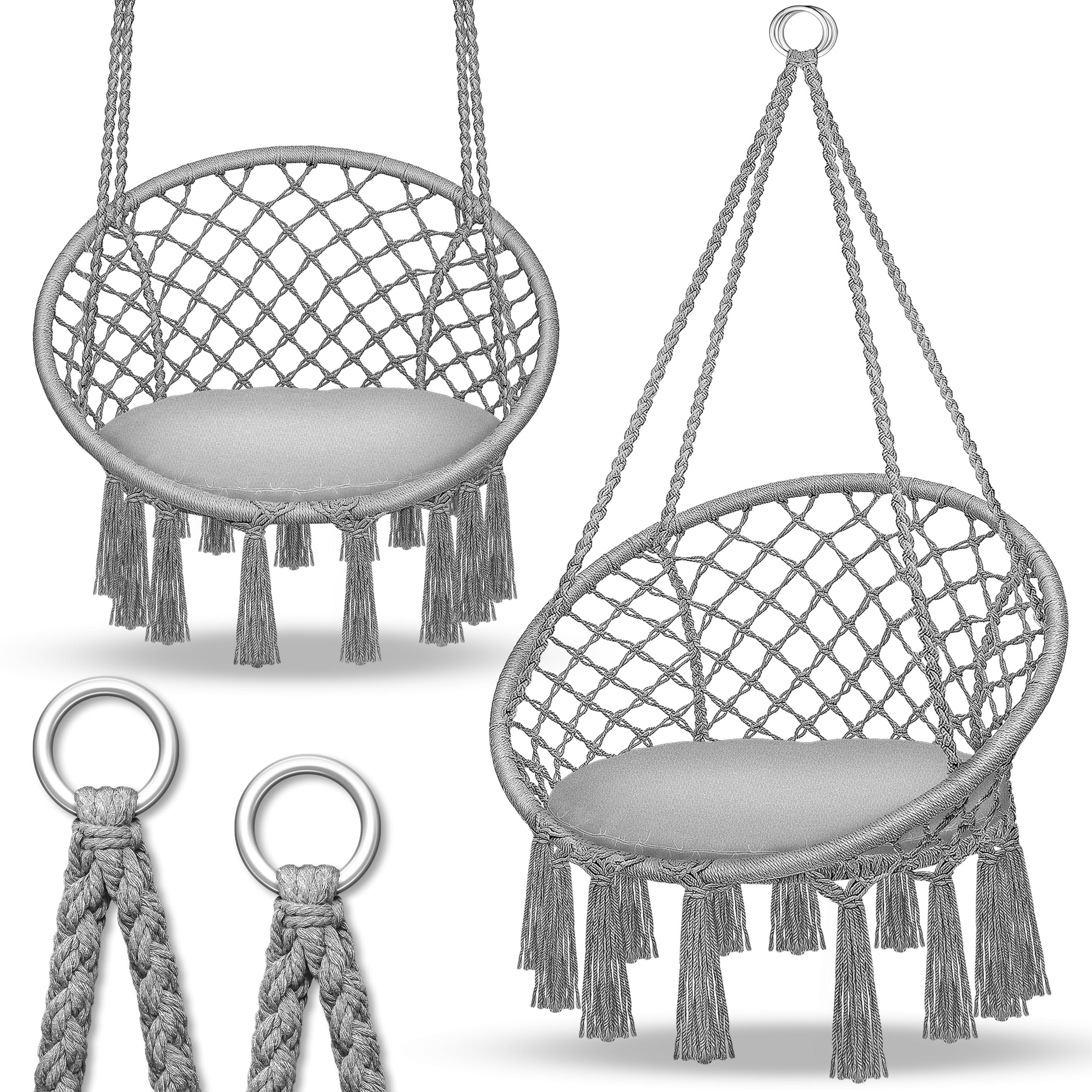 tillvex Hammock Hanging Chair 200 kg | Fringed Relax Chair - Indoor and Outdoor | Hammock with Comfortable Seat Cushions | Suspension Kit