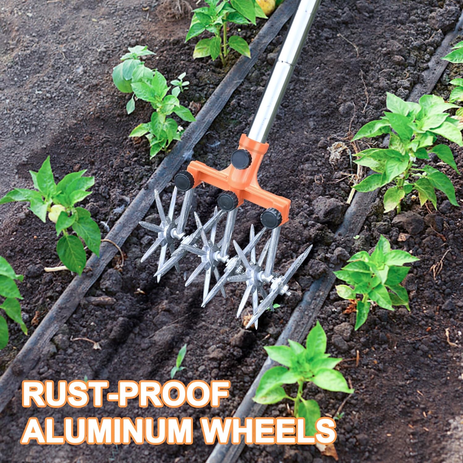 Adjustable Rotating Garden Cultivator Stainless Steel for Mixing Brine or Reseeding, Total Length: 145cm