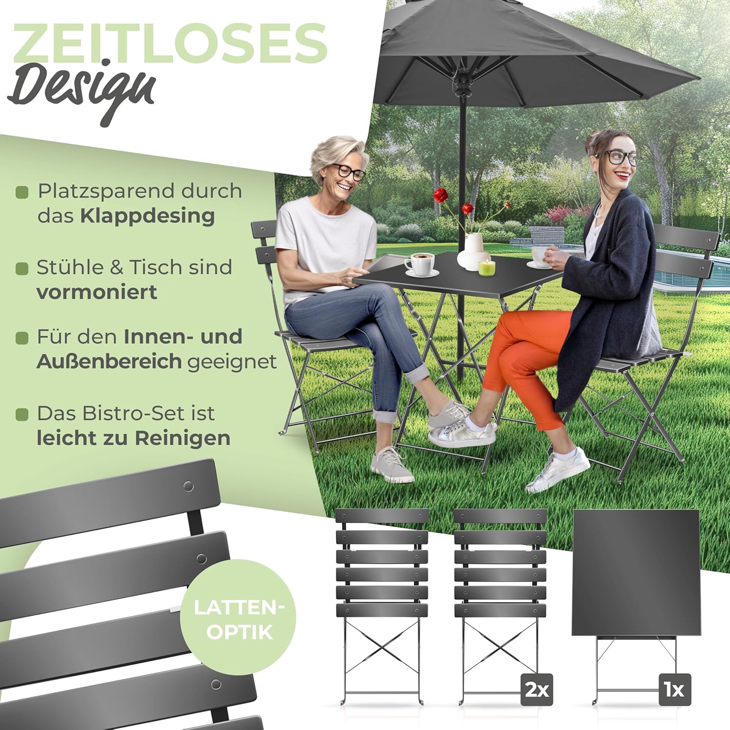 KESSER Bistro Set 3 Piece Table and 2 Folding Chairs | Outdoor Garden Furniture Table UV and Weather Resistant | Balcony Set